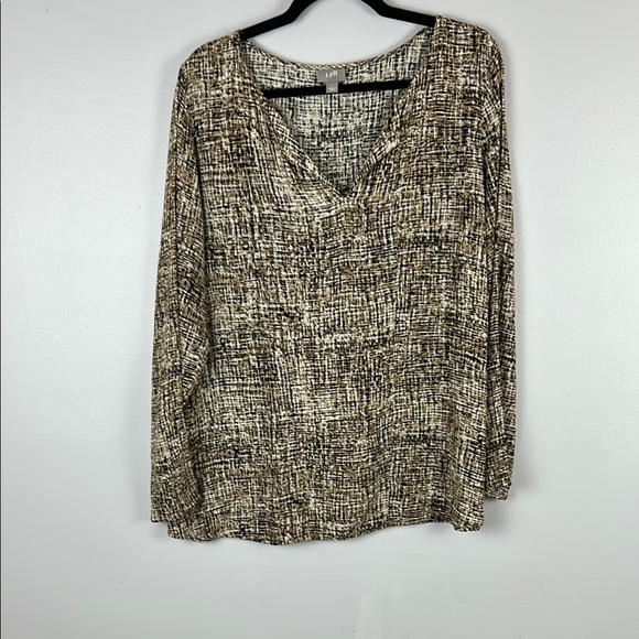J.Jill Tan and Brown Relaxed Long Sleeve Blouse Size Large - Picture 2 of 9